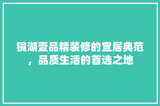 镜湖壹品精装修的宜居典范，品质生活的首选之地  第1张