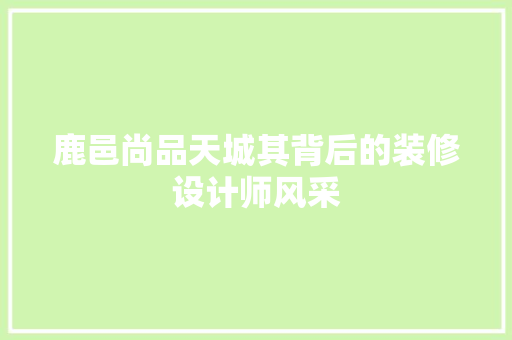 鹿邑尚品天城其背后的装修设计师风采