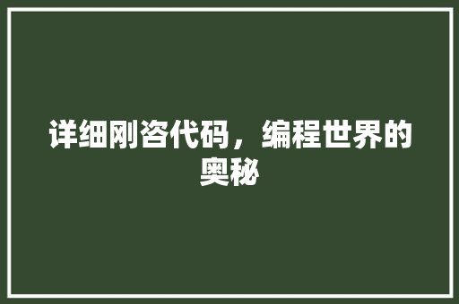 详细刚咨代码，编程世界的奥秘