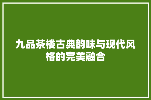 九品茶楼古典韵味与现代风格的完美融合