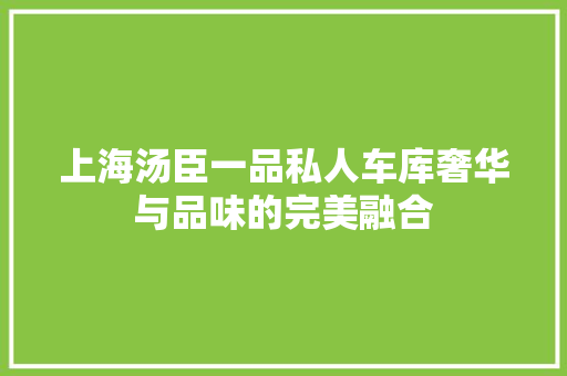 上海汤臣一品私人车库奢华与品味的完美融合