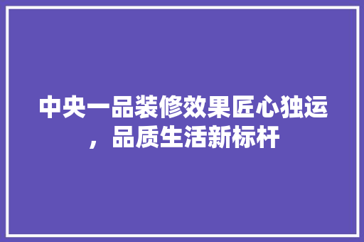 中央一品装修效果匠心独运，品质生活新标杆