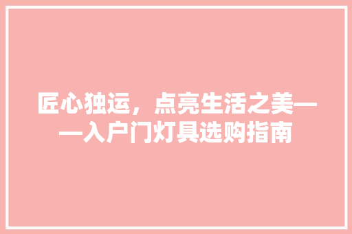 匠心独运，点亮生活之美——入户门灯具选购指南  第1张