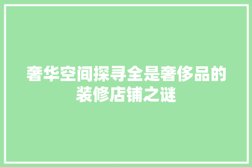 奢华空间探寻全是奢侈品的装修店铺之谜