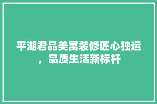平湖君品美寓装修匠心独运，品质生活新标杆