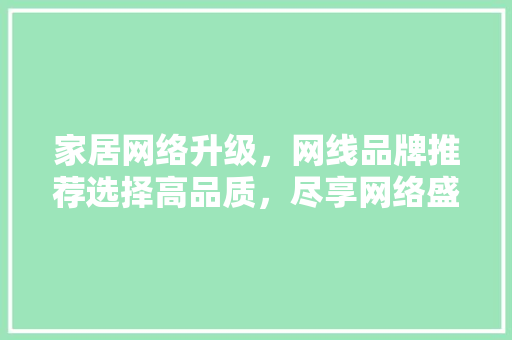 家居网络升级，网线品牌推荐选择高品质，尽享网络盛宴
