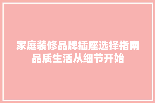 家庭装修品牌插座选择指南品质生活从细节开始