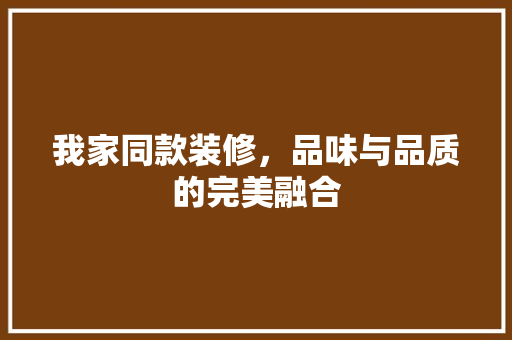 我家同款装修，品味与品质的完美融合