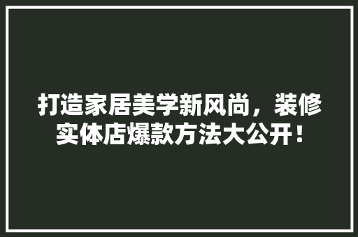 打造家居美学新风尚，装修实体店爆款方法大公开！