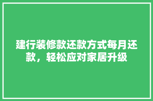 建行装修款还款方式每月还款，轻松应对家居升级
