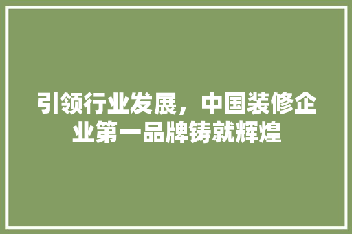引领行业发展，中国装修企业第一品牌铸就辉煌
