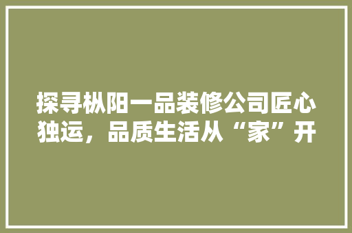 探寻枞阳一品装修公司匠心独运，品质生活从“家”开始