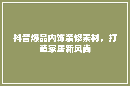 抖音爆品内饰装修素材，打造家居新风尚