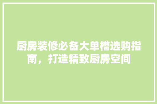 厨房装修必备大单槽选购指南，打造精致厨房空间