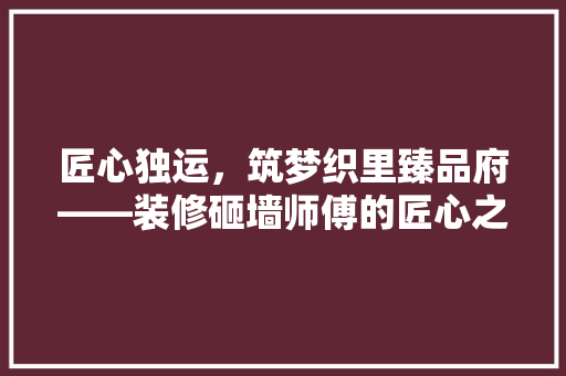 匠心独运，筑梦织里臻品府——装修砸墙师傅的匠心之路