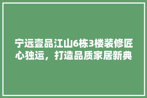 宁远壹品江山6栋3楼装修匠心独运，打造品质家居新典范