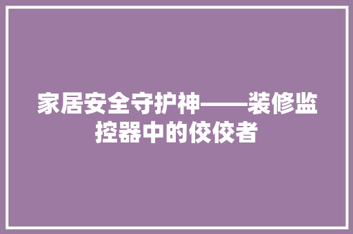 家居安全守护神——装修监控器中的佼佼者  第1张
