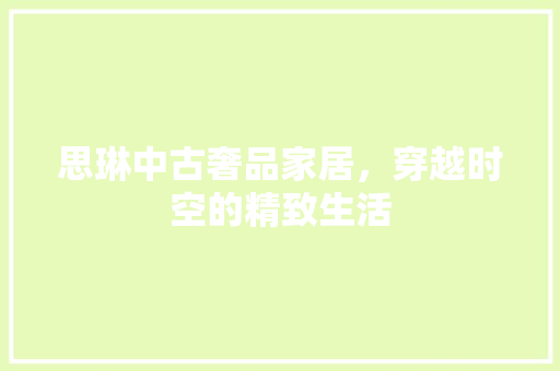思琳中古奢品家居，穿越时空的精致生活