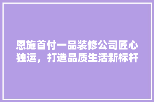 恩施首付一品装修公司匠心独运，打造品质生活新标杆
