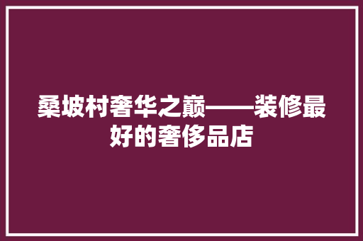 桑坡村奢华之巅——装修最好的奢侈品店