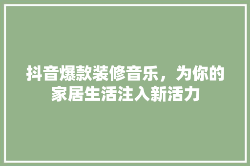 抖音爆款装修音乐，为你的家居生活注入新活力