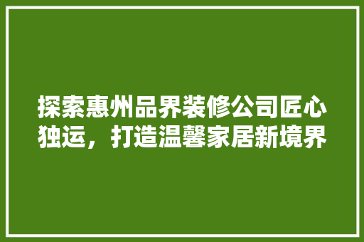 探索惠州品界装修公司匠心独运，打造温馨家居新境界