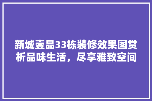 新城壹品33栋装修效果图赏析品味生活，尽享雅致空间