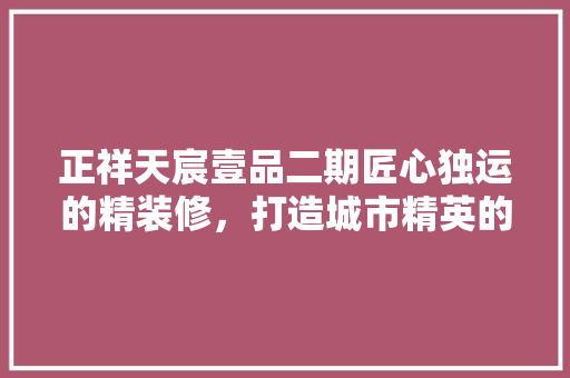 正祥天宸壹品二期匠心独运的精装修，打造城市精英的尊贵居所