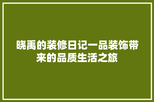 晓禹的装修日记一品装饰带来的品质生活之旅