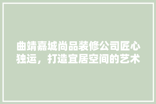 曲靖嘉城尚品装修公司匠心独运，打造宜居空间的艺术殿堂