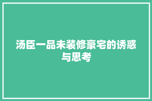 汤臣一品未装修豪宅的诱惑与思考