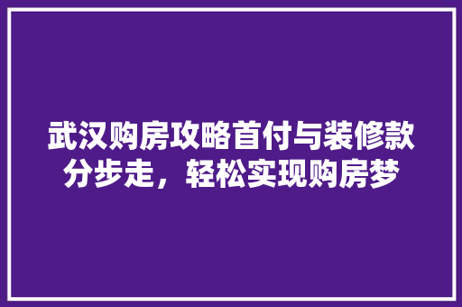 武汉购房攻略首付与装修款分步走，轻松实现购房梦
