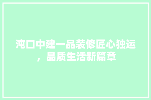 沌口中建一品装修匠心独运，品质生活新篇章