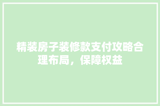 精装房子装修款支付攻略合理布局，保障权益