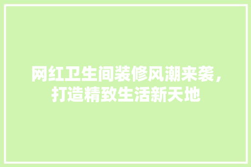网红卫生间装修风潮来袭，打造精致生活新天地