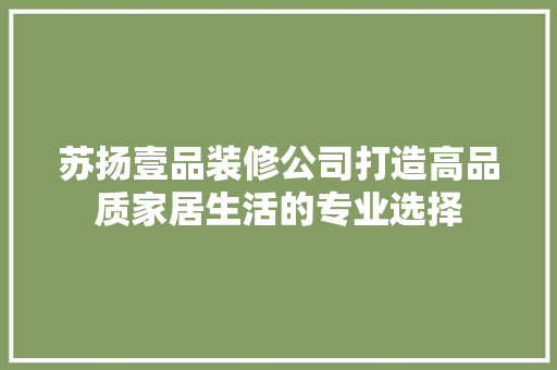 苏扬壹品装修公司打造高品质家居生活的专业选择