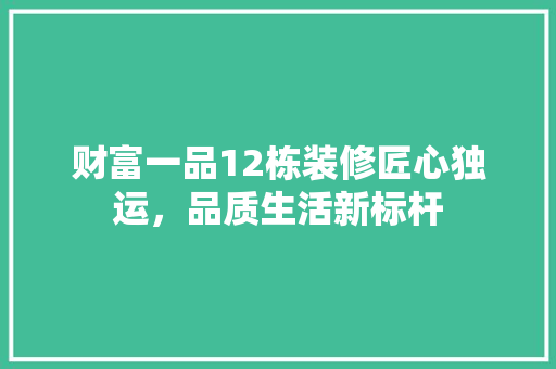 财富一品12栋装修匠心独运，品质生活新标杆