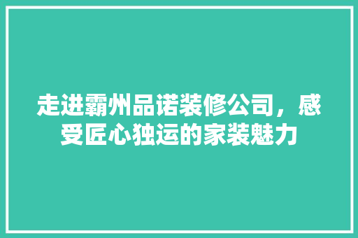 走进霸州品诺装修公司，感受匠心独运的家装魅力
