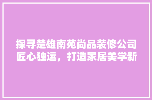 探寻楚雄南苑尚品装修公司匠心独运，打造家居美学新篇章  第1张