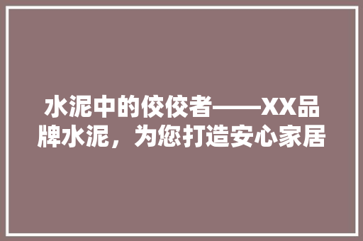 水泥中的佼佼者——XX品牌水泥，为您打造安心家居！