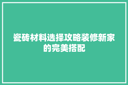 瓷砖材料选择攻略装修新家的完美搭配