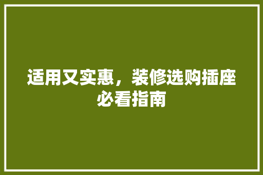 适用又实惠，装修选购插座必看指南