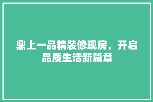 鼎上一品精装修现房，开启品质生活新篇章