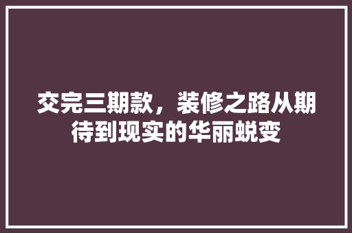 交完三期款，装修之路从期待到现实的华丽蜕变