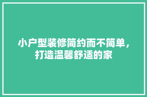 小户型装修简约而不简单，打造温馨舒适的家
