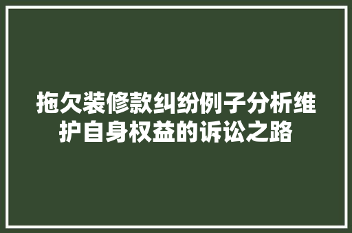 拖欠装修款纠纷例子分析维护自身权益的诉讼之路