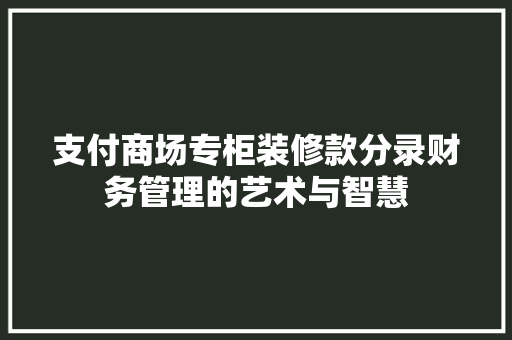 支付商场专柜装修款分录财务管理的艺术与智慧