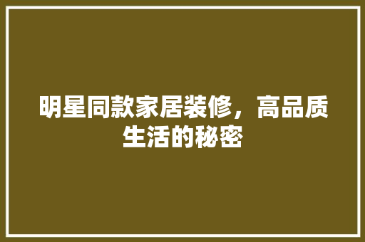 明星同款家居装修，高品质生活的秘密