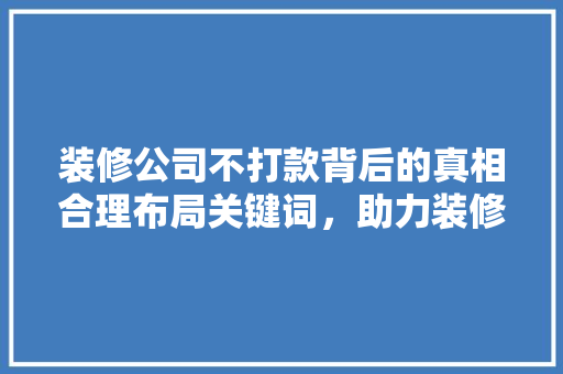 装修公司不打款背后的真相合理布局关键词，助力装修纠纷解决