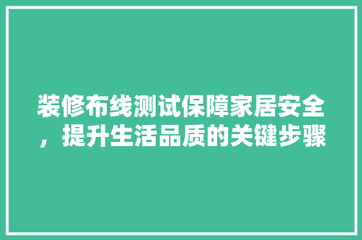 装修布线测试保障家居安全，提升生活品质的关键步骤